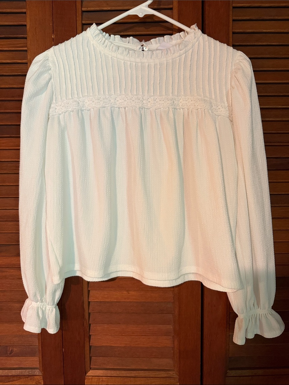 Zara Girls  Cream Long-Sleeve Pintuck Lace Blouse